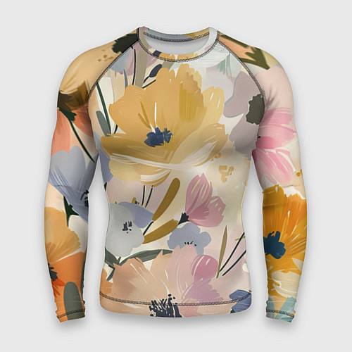 Мужской рашгард Цветы акварель / 3D-принт – фото 1