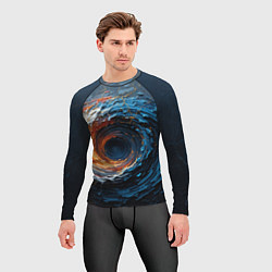 Рашгард мужской Краска синяя и оранжевая в форме вихря, цвет: 3D-принт — фото 2