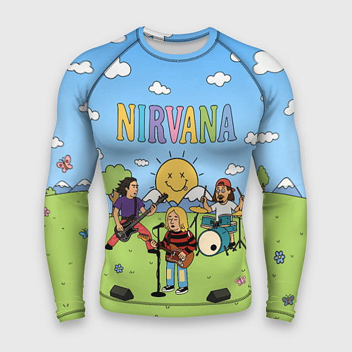 Мужской рашгард Nirvana мультяшный стиль на поляне / 3D-принт – фото 1