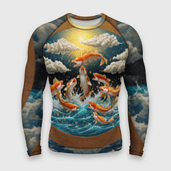 Рашгард мужской Большие золотистые рыбы выпрыгивают из воды, цвет: 3D-принт