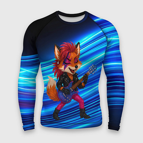 Мужской рашгард Лиса в косухе и гитарой - рок звезда / 3D-принт – фото 1