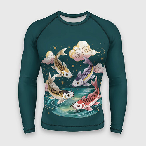 Мужской рашгард Рыбы в облаках над прудом / 3D-принт – фото 1