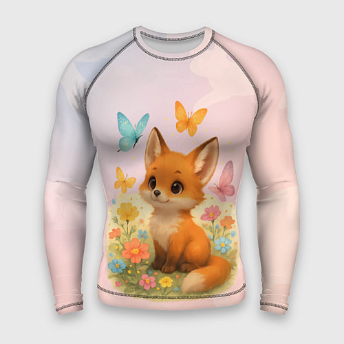 Мужской рашгард Лисичка с бабочками и цветочками / 3D-принт – фото 1