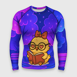 Рашгард мужской Цыпленок в очках читает книжку, цвет: 3D-принт