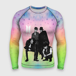 Рашгард мужской BTS черно-белый стиль на радужном фоне, цвет: 3D-принт