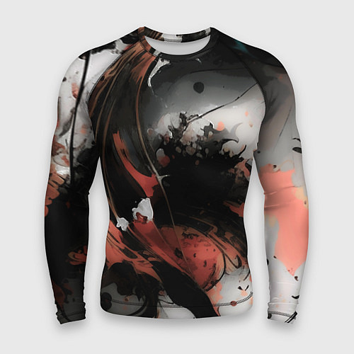 Мужской рашгард Тёмные краски абстракция красно-чёрный / 3D-принт – фото 1