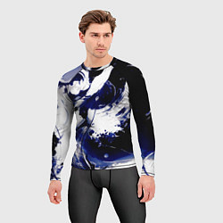 Рашгард мужской Чёрно-фиолетовый абстракция волна, цвет: 3D-принт — фото 2