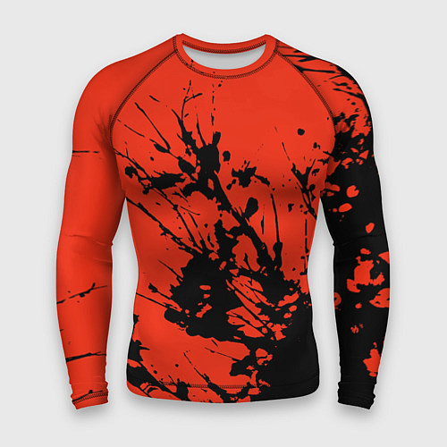Мужской рашгард Взрыв чёрной краски на красно-оранжевом / 3D-принт – фото 1
