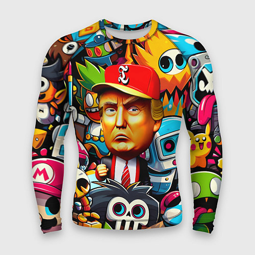 Мужской рашгард Дональд Трамп в компании мультяшных персонажей / 3D-принт – фото 1
