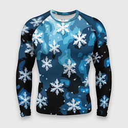 Рашгард мужской Стилизованный паттерн со снежинками тёмно-синий, цвет: 3D-принт