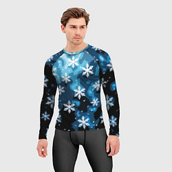 Рашгард мужской Стилизованный паттерн со снежинками тёмно-синий, цвет: 3D-принт — фото 2