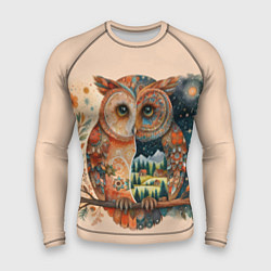 Рашгард мужской Сова разделенная на день и ночь абстракция, цвет: 3D-принт