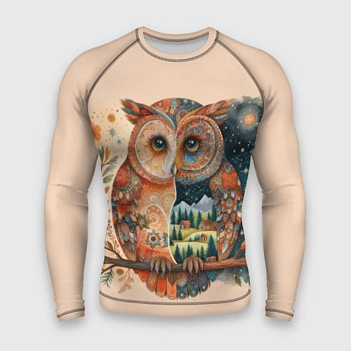 Мужской рашгард Сова разделенная на день и ночь абстракция / 3D-принт – фото 1
