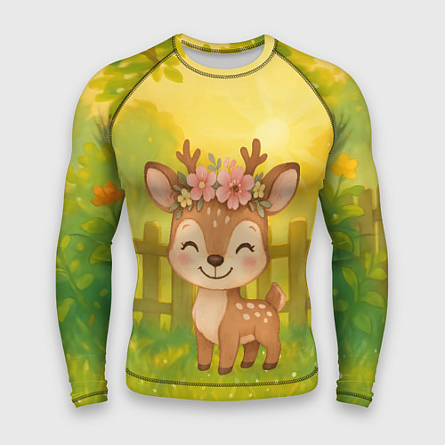 Мужской рашгард Милый олененок на зеленом дворе / 3D-принт – фото 1