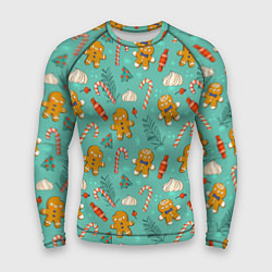 Мужской рашгард Новогодний паттерн печенье с конфетами