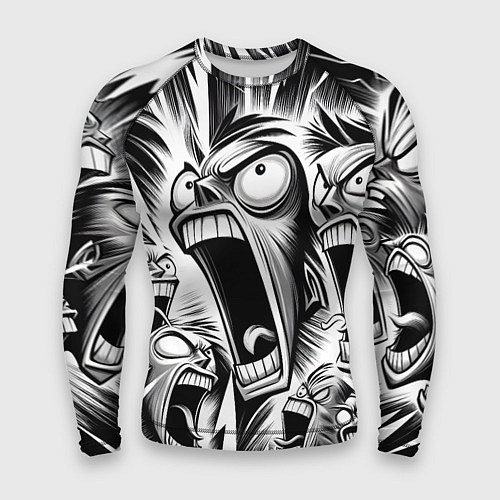 Мужской рашгард Орущие рожицы и чёрные молнии - нейроарт / 3D-принт – фото 1