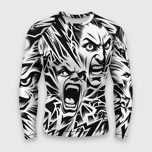Мужской рашгард Свирепые лица и молнии - нейроарт / 3D-принт – фото 1