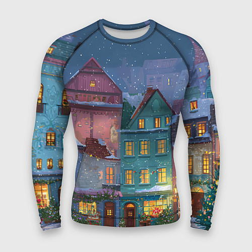 Мужской рашгард Новогодний дворик / 3D-принт – фото 1