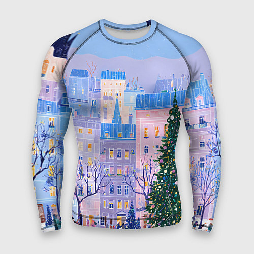 Мужской рашгард Новогодний двор / 3D-принт – фото 1