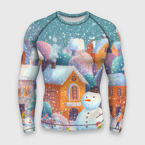 Мужской рашгард Дети во дворе лепят снеговика / 3D-принт – фото 1