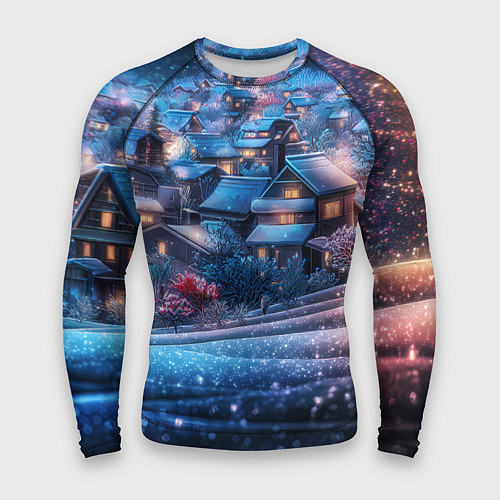 Мужской рашгард Новогодний двор в блестках / 3D-принт – фото 1
