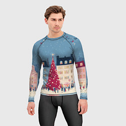 Рашгард мужской Новогоднее гуляние у красной елки, цвет: 3D-принт — фото 2