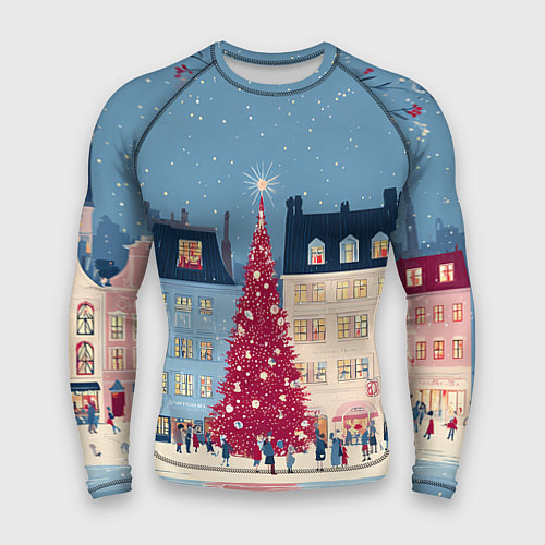 Мужской рашгард Новогоднее гуляние у красной елки / 3D-принт – фото 1