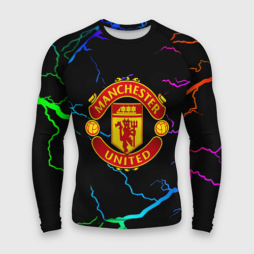 Мужской рашгард Манчестер Юнайтед неоновые молнии / 3D-принт – фото 1