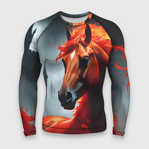 Мужской рашгард Огненная лошадь на сером / 3D-принт – фото 1