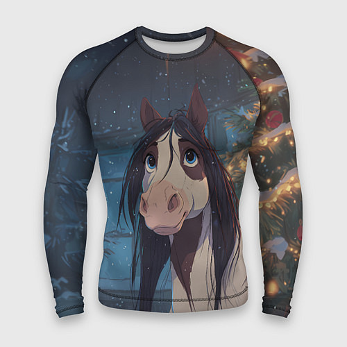 Мужской рашгард Белая пятнистая новогодняя лошадка / 3D-принт – фото 1