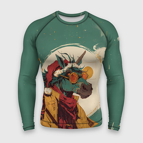 Мужской рашгард Новогодний конь в желтых очках / 3D-принт – фото 1