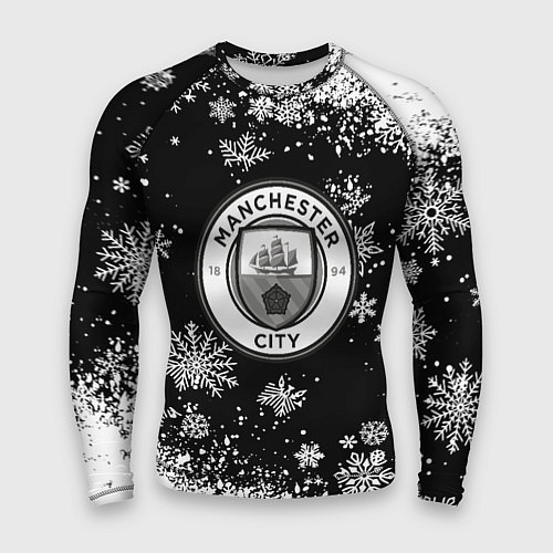 Мужской рашгард Манчестер сити снежинки новый год / 3D-принт – фото 1