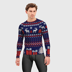 Рашгард мужской Новогодний вязаный паттерн, цвет: 3D-принт — фото 2