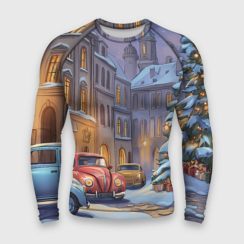 Мужской рашгард Новогодний снежный двор / 3D-принт – фото 1