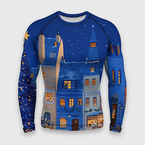 Мужской рашгард Синяя новогодняя елочка во дворе / 3D-принт – фото 1