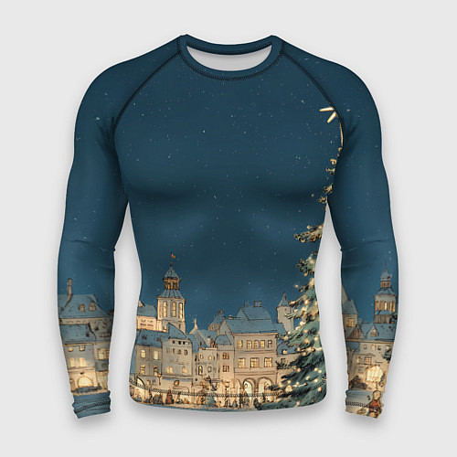 Мужской рашгард Новогодняя атмосфера в городе / 3D-принт – фото 1