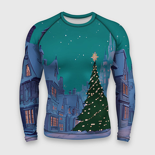 Мужской рашгард Зеленая новогодняя елка во вдоре / 3D-принт – фото 1