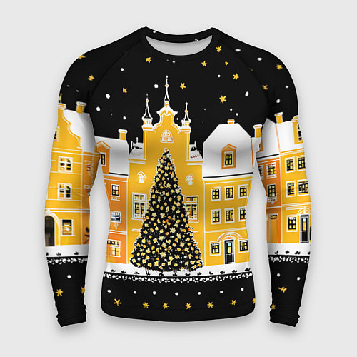 Мужской рашгард Новогодняя ночь в городе / 3D-принт – фото 1
