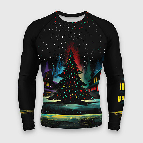 Мужской рашгард Новый год на черном фоне / 3D-принт – фото 1