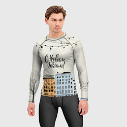 Рашгард мужской С новым годом - новогодний городок, цвет: 3D-принт — фото 2