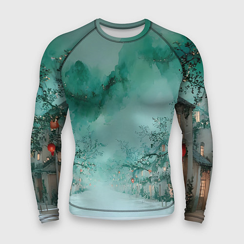 Мужской рашгард Новогодняя туманная улица / 3D-принт – фото 1