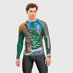Рашгард мужской Новогодняя мультяшная улица, цвет: 3D-принт — фото 2