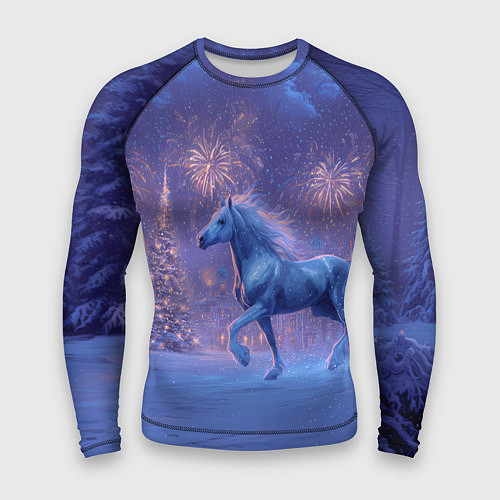 Мужской рашгард Лошадь и новогодний салют / 3D-принт – фото 1
