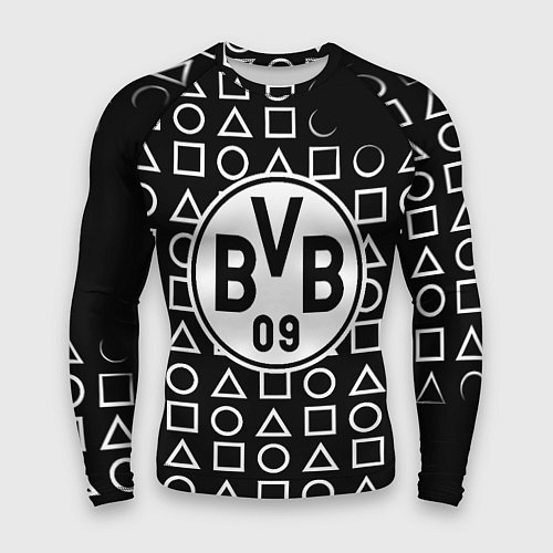 Мужской рашгард Borussia геометрия черно белая / 3D-принт – фото 1