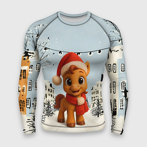 Мужской рашгард Милая новогодняя лошадка с шарфом / 3D-принт – фото 1