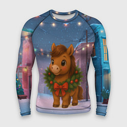 Мужской рашгард Лошадка с новогоднем венком 2026