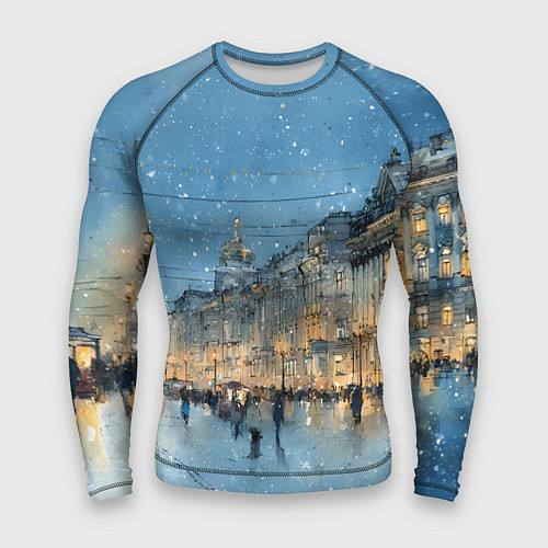 Мужской рашгард Снежный вечер Санкт-Петербурга / 3D-принт – фото 1