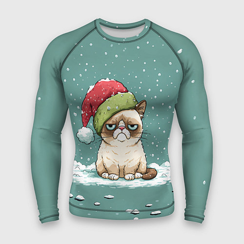 Мужской рашгард Недовольный новогодний котик / 3D-принт – фото 1