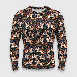 Мужской рашгард Новогодние коты всадники на лошади