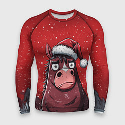 Мужской рашгард Конь в новогодней шапке